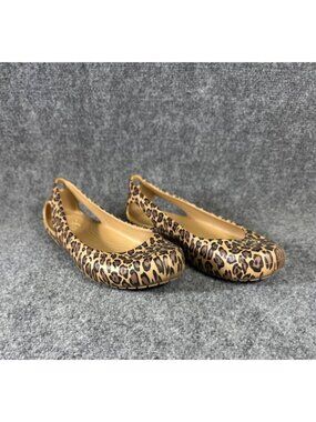 Crocs Women's 11W Leopard Print Flats Slip-On Comfort Shoes Casual